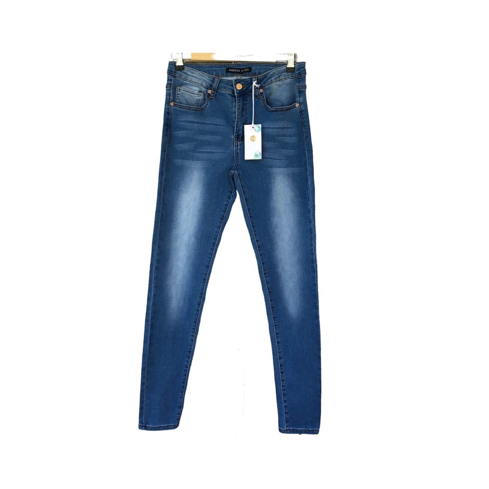 AMELIA JAMES Jackson Cotton Blend Mid Rise Blue Wash Skinny Jeans XL